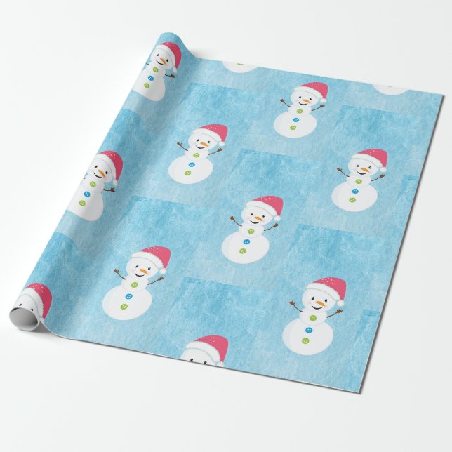 Jolly Christmas Holiday Snowman Pattern Wrapping Paper (Unrolled)