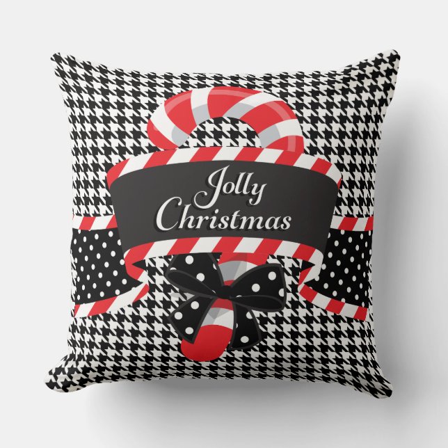 Jolly Christmas /Penguin Black Plaid Pillow (Front)