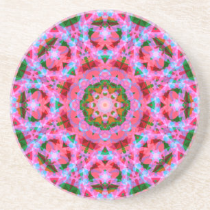 Jolly Christmas Pink Green Red Merry Star Pattern Coaster