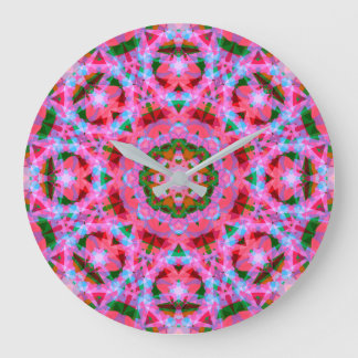 Jolly Christmas Pink Green Red Merry Star Pattern Large Clock