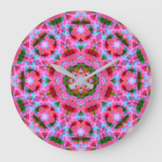 Jolly Christmas Pink Green Red Merry Star Pattern Large Clock (Front)