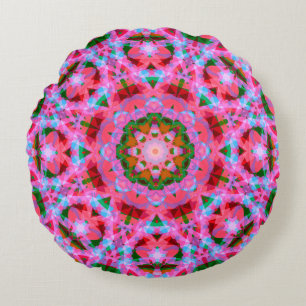 Jolly Christmas Pink Green Red Merry Star Pattern Round Pillow