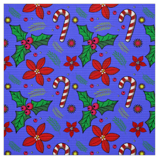 Jolly Christmas Poinsettia Holly Candy Cane fabric