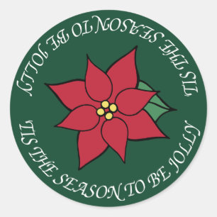 Jolly Christmas Red Poinsettia Holiday Stickers