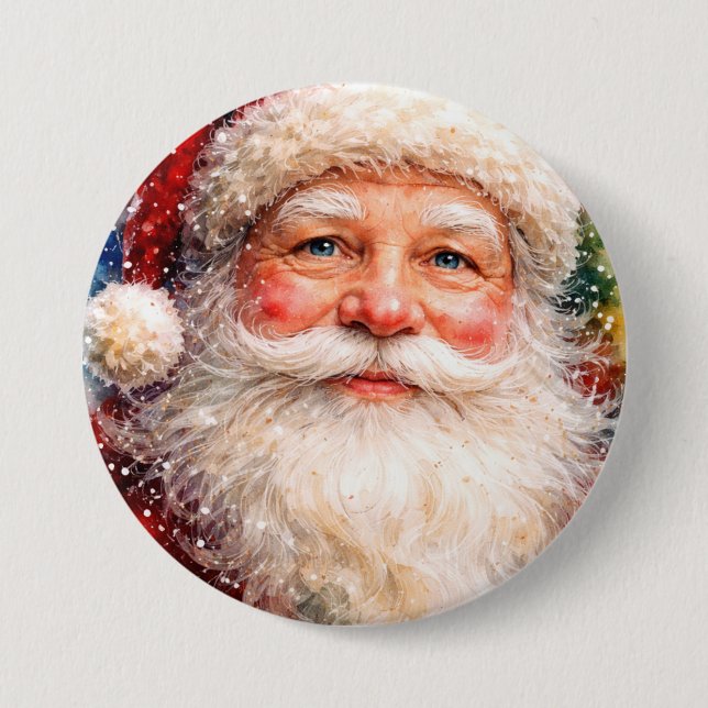 Jolly Christmas Santa Portrait 3 Inch Round Button (Front)