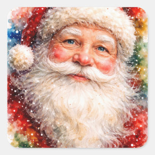 Jolly Christmas Santa Portrait Square Sticker