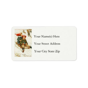 Jolly Christmas Sledding Vintage Étiquette de adre