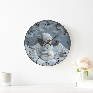 Jolly Christmas Snowman Delight Large Clock