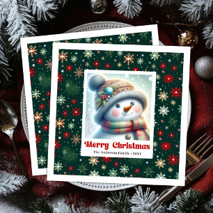 Jolly Christmas snowman watercolor kids napkins