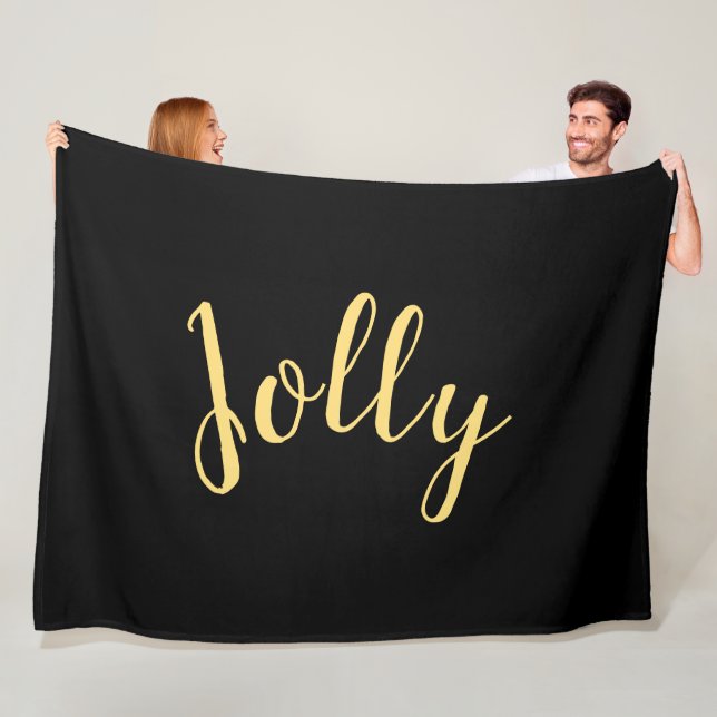 JOLLY Elegant Modern Script Text Black Background Fleece Blanket (In Situ)