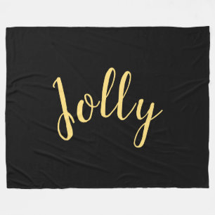 JOLLY Elegant Modern Script Text Black Background Fleece Blanket