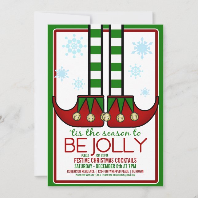Jolly Elf Christmas Cocktail Party Invitation (Front)