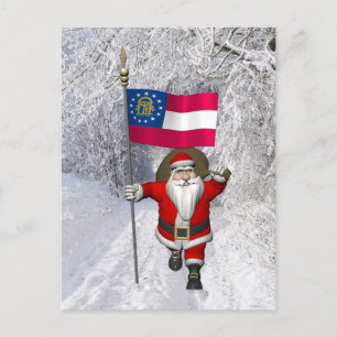 Jolly Father Christmas With Ensign Of Georgia Holiday Postcard