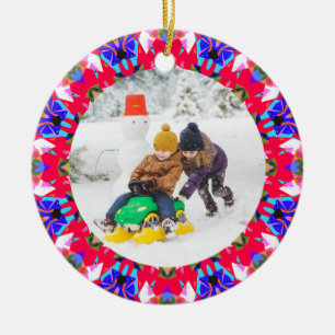Jolly Festive Custom Christmas Photo Picture Frame Ceramic Ornament
