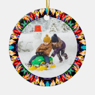 Jolly Festive Custom Christmas Photo Picture Frame Ceramic Ornament