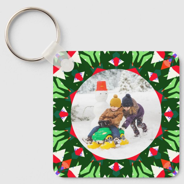 Jolly Festive Custom Christmas Photo Picture Frame Keychain (Front)