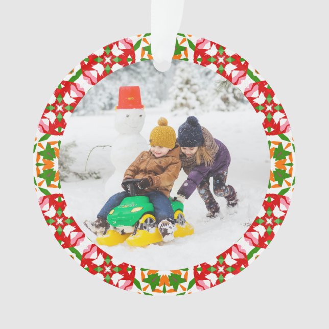 Jolly Festive Red Christmas Photo Picture Frame Ornament (Front)