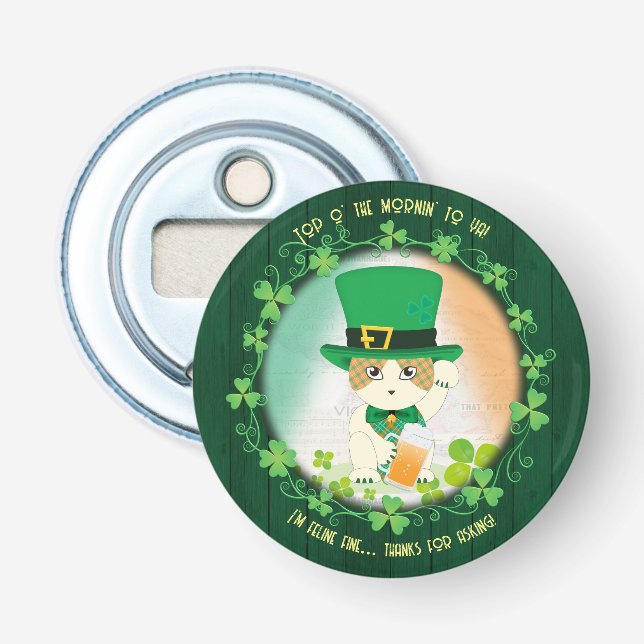 Jolly Ginger Tabby Irish Cheer Bottle Opener (Front)