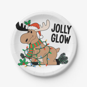 Jolly Glow Christmas Reindeer Santa Xmas Holiday Paper Plate