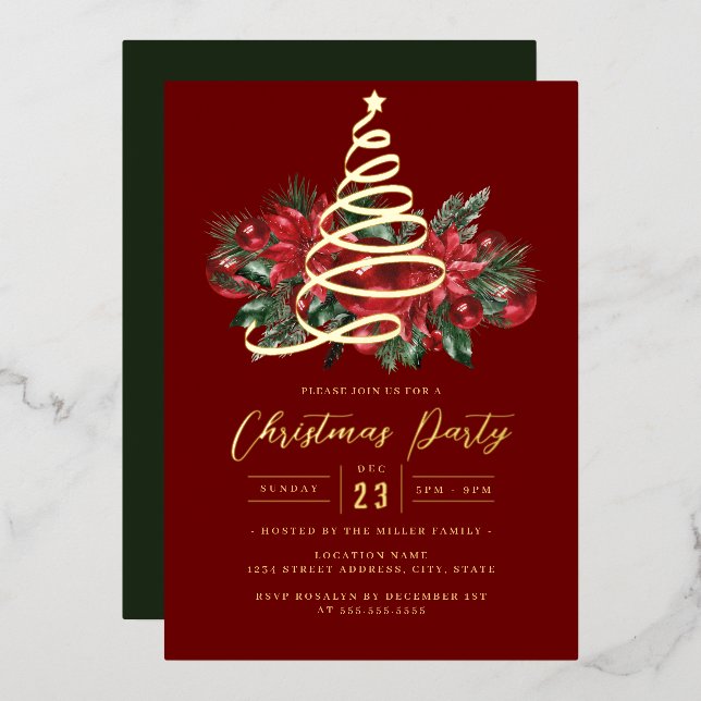 Jolly Gold Tree Red Foliage Christmas Party       (Front/Back)