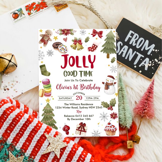 Jolly Good Time Christmas Birthday Party  Invitation (Creator Uploaded)
