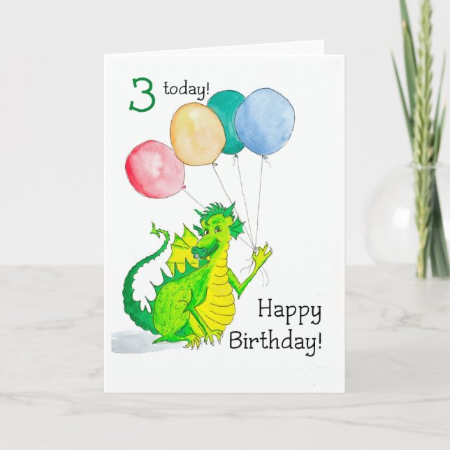 Jolly Green Dragon 3rd Birthday Card (Front)