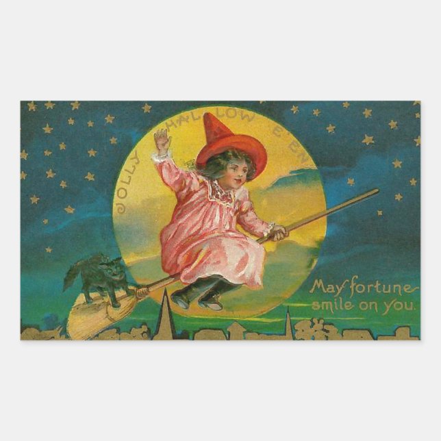 Jolly Halloween Vintage Witch Sticker (Front)