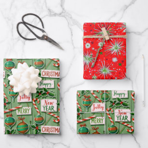 Jolly Holiday Jumble Green Wrapping Paper Sheet