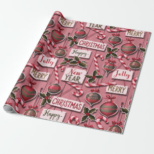 Jolly Holiday Jumble Pink Wrapping Paper