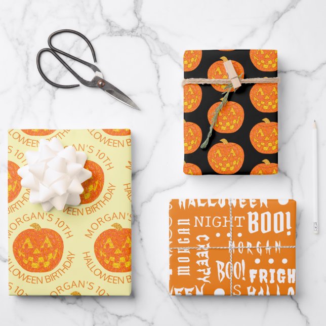 Jolly Jack O Lantern Cute Birthday Theme Halloween Wrapping Paper Sheet (Front)