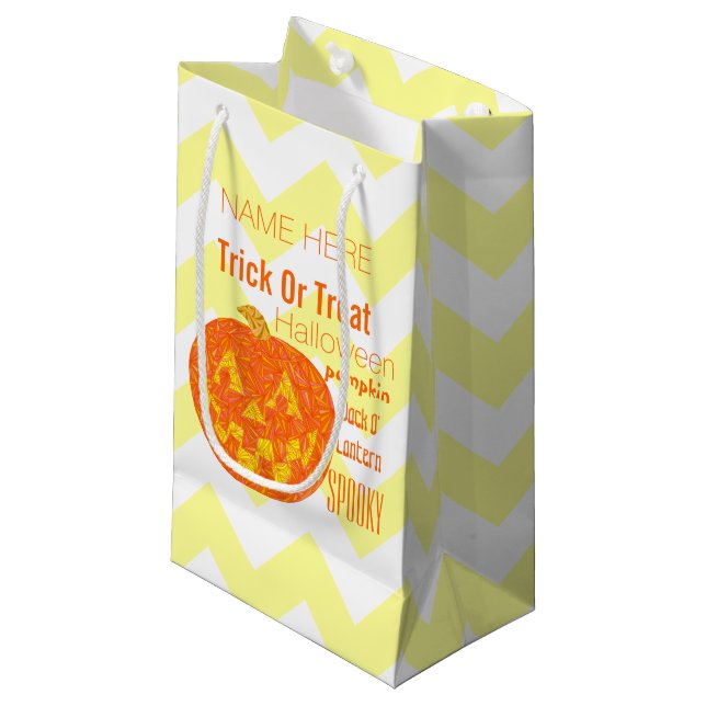 Jolly Jack O Lantern Halloween Party Chevron Small Gift Bag (Front Angled)