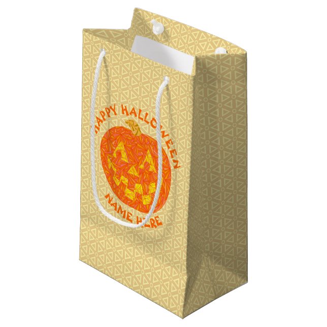 Jolly Jack O Lantern Halloween Personalized Small Gift Bag (Front Angled)