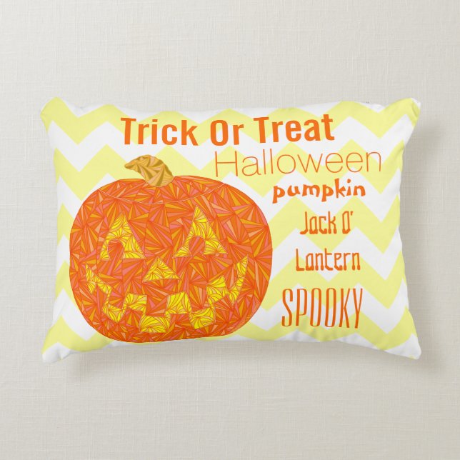 Jolly Jack O Lantern Halloween Pumpkin Chevron Accent Pillow (Front)