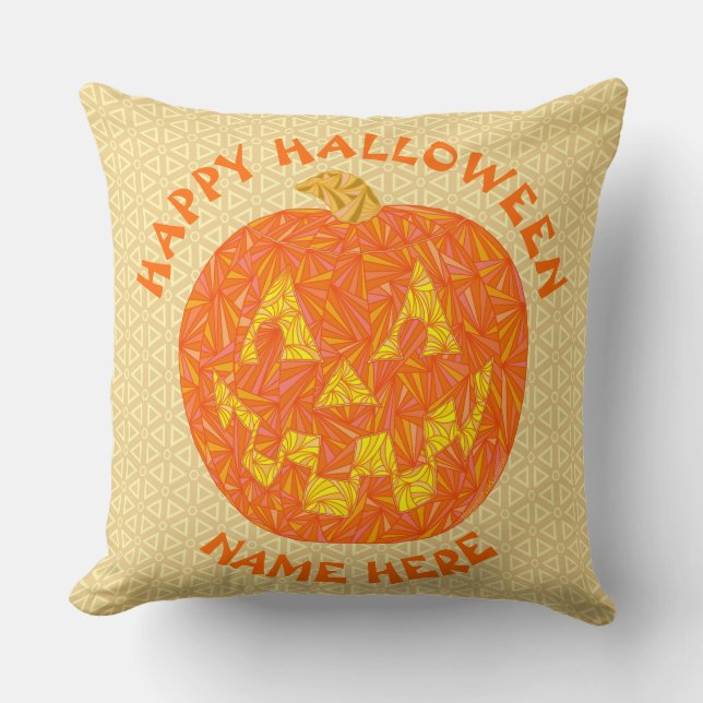 Jolly Jack O Lantern Halloween Pumpkin Throw Pillow (Front)