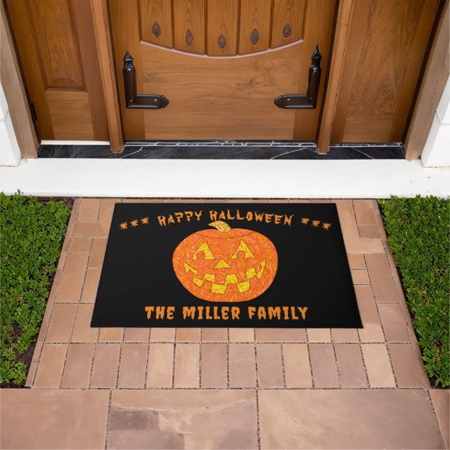 Jolly Jack O Lantern Personalized Happy Halloween Doormat (Outdoor)