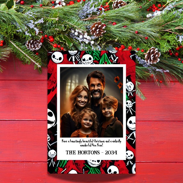 Jolly Jack O'Lantern Family Photo Holiday Card (Jack O'Lantern Meets Christmas Photo Card)