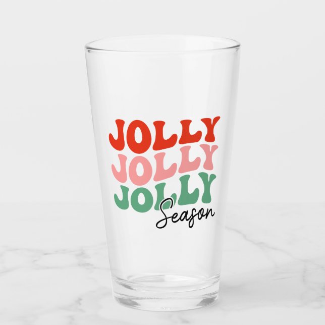 Jolly Jolly Jolly Season  Retro Holiday Typography Glass (Front)