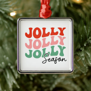 Jolly Jolly Jolly Season  Retro Holiday Typography Metal Ornament