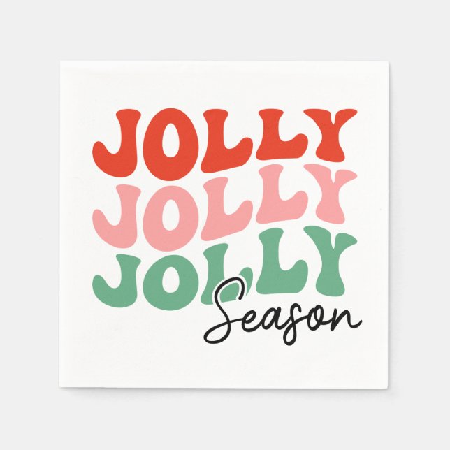 Jolly Jolly Jolly Season  Retro Holiday Typography Napkin (Front)