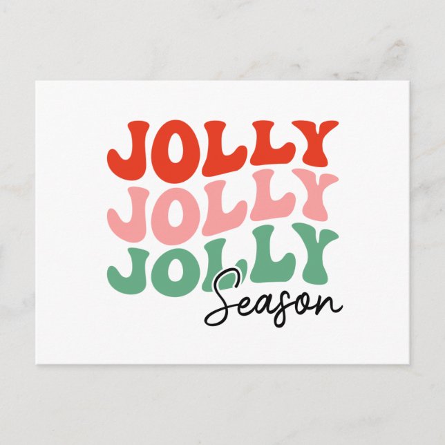 Jolly Jolly Jolly Season  Retro Holiday Typography Postcard (Front)