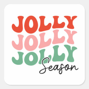 Jolly Jolly Jolly Season Retro Holiday Typography Square Sticker
