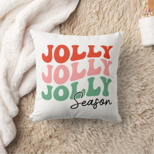 Jolly Jolly Jolly Season  Retro Holiday Typography Throw Pillow