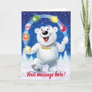 Jolly juggling Polar Bear custom Christmas card
