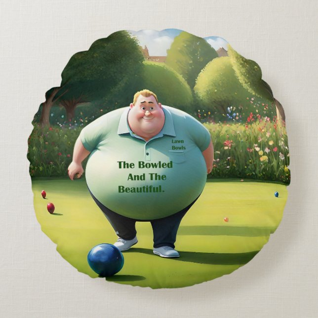 Jolly Lawn Bowler Man, Round Pillow (Front)