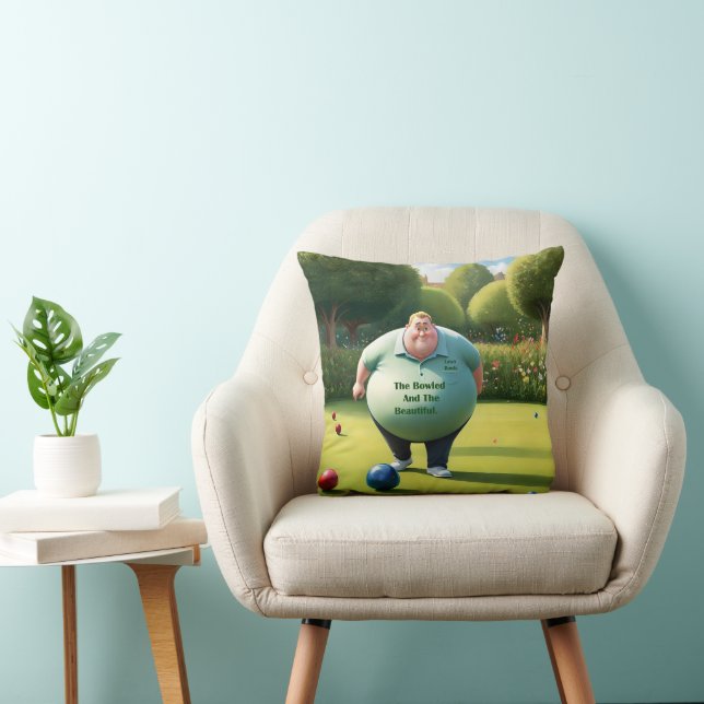 Jolly Lawn Bowler Man, Throw Pillow (Chair)