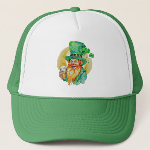 Jolly Leprechaun Drinking Beer Shamrock Brew Pub  Trucker Hat