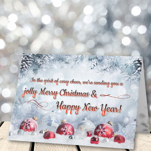 Jolly Merry Christmas Red and Silver Ornaments Holiday Card