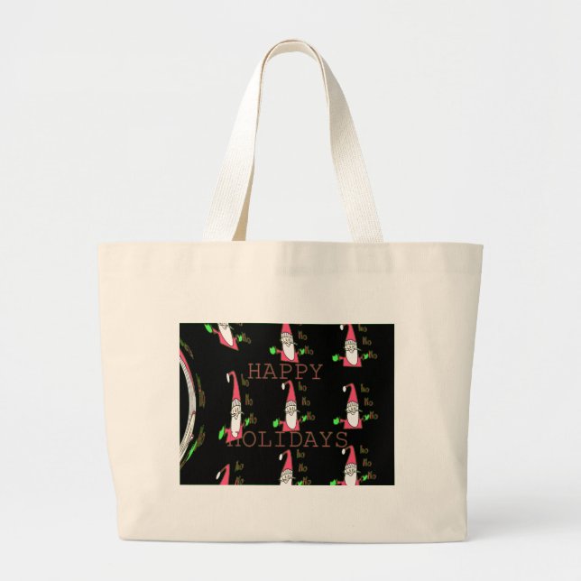Jolly Mouse Santa: A Fun Holiday Illustration. Large Tote Bag (Front)