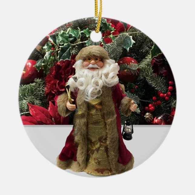 Jolly old fashioned Santa Ceramic Ornament (Front)
