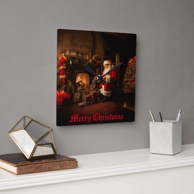 Jolly Old Saint Nick Square Wall Clock (Office)